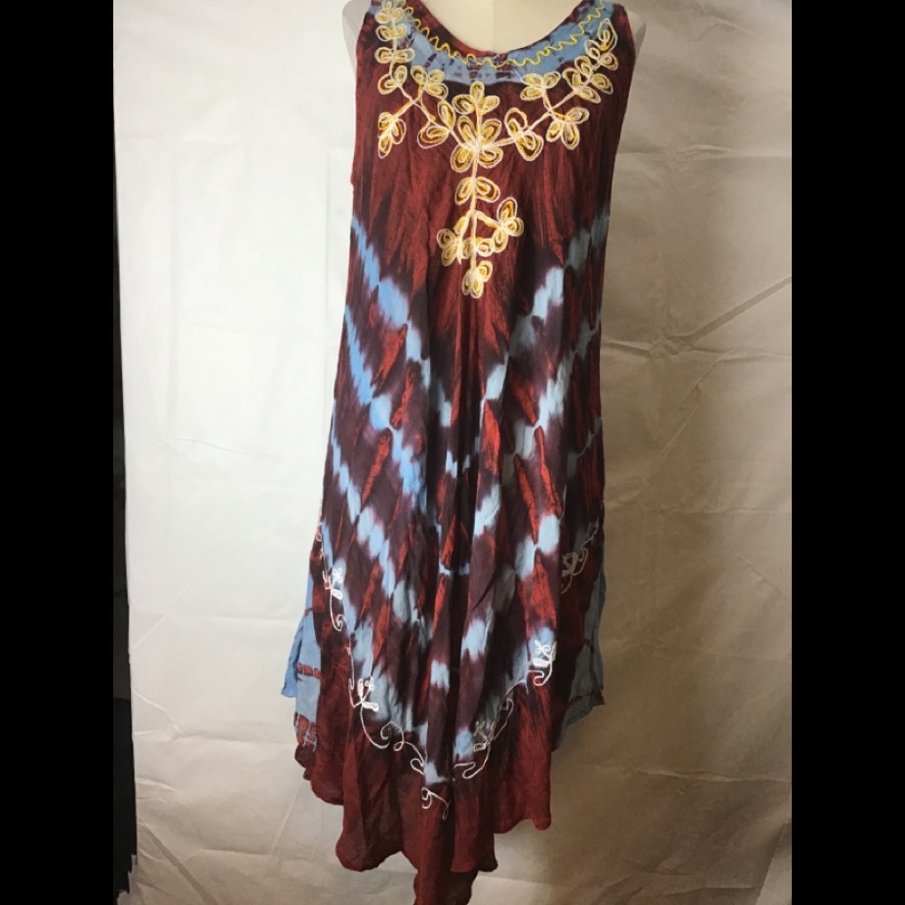 Elegant High Low Dress in Red and Blue